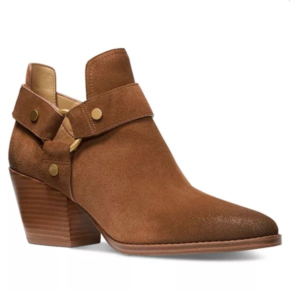 Michael Kors Shoes - Michael Michael Kors Tan Suede Block Heel Pamela Booties, Sz 7M